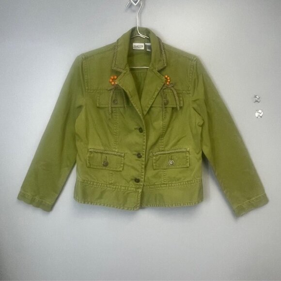 Stylish 100% Cotton Green Women's Jacket Coat With Homemade Accents - Size 1 - Picture 1 of 15